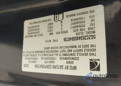 2005 Saturn Vue V6 z USA, uszkodzony, nr VIN 5GZCZ63445S848736